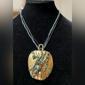 Gold and Turquoise Pendant Necklace
